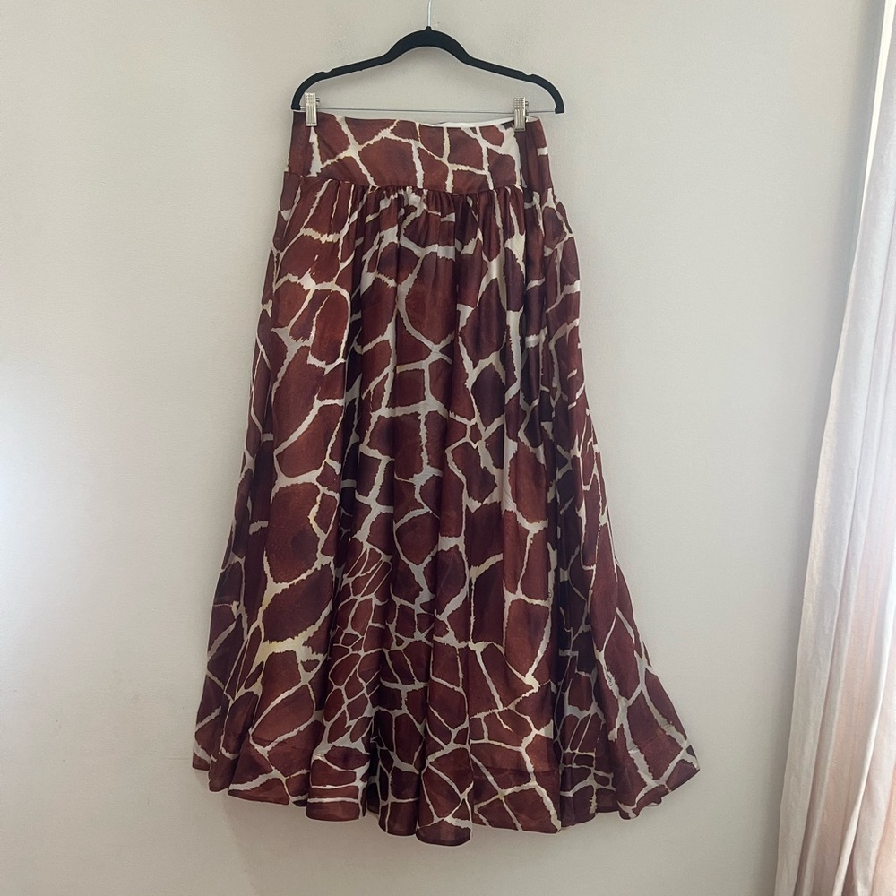 Roberto Cavalli A-Line silk Skirt in Brown and White Print - Picture 2 of 13